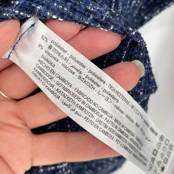 Zara Womens Tweed Off The Shoulder Square Neck Long Sleeve Top Blue Small NWT - Picture 8 of 10